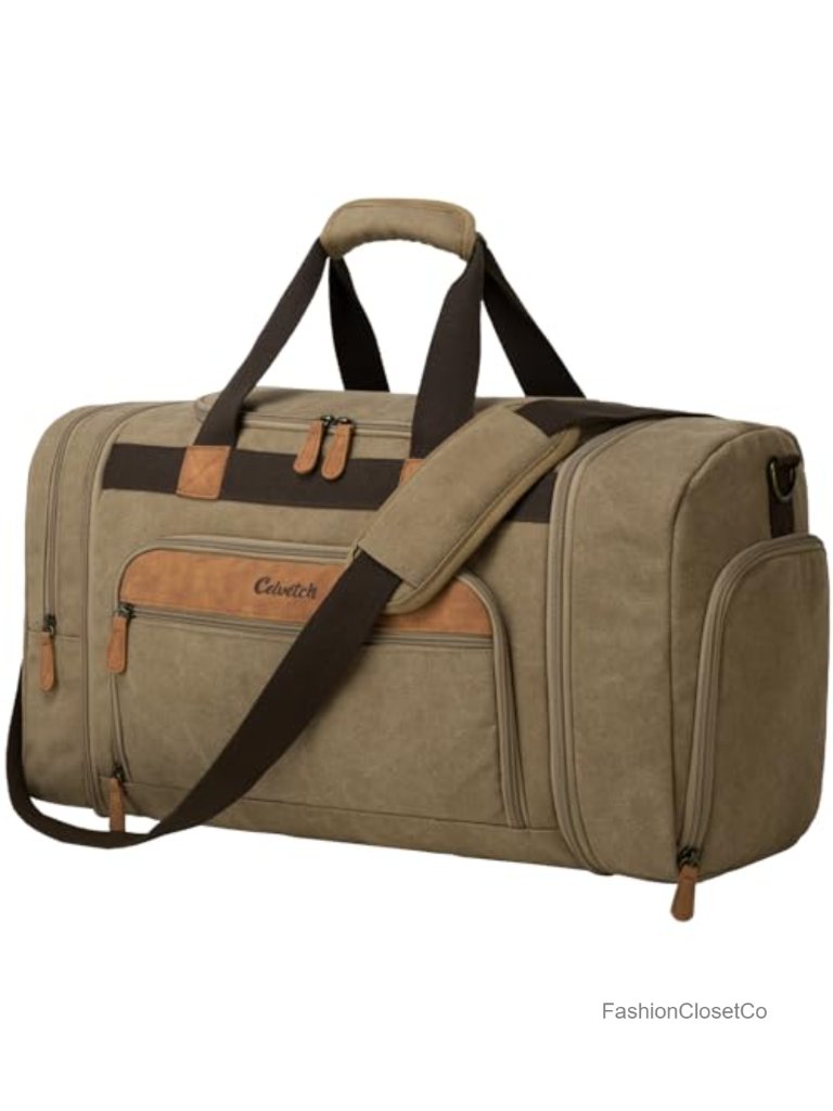 Canvas Duffle Bag 50l Expandable Travel Weekender With Shoes Compartment
